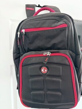 NWOT Black Six Pack Backpack with Red Trim and Padded
